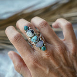 Cairn Ring in Golden Hills, Hubei Turquoise, Boulder Opal Doublet, & Dendritic Agate (Size 8)