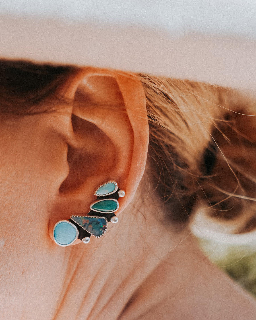 Ear Crawler + Stud Combo in Boulder Opal Doublet, Campitos, & Hubei Turquoise