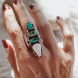 Cairn Ring in White Buffalo, Kingman & Royston Turquoise (Size 8.5)