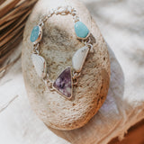 The Stepping Stone Bracelet in Campitos Turquoise, Charoite, & White Buffalo