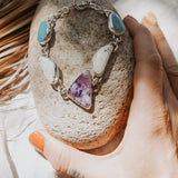 The Stepping Stone Bracelet in Campitos Turquoise, Charoite, & White Buffalo