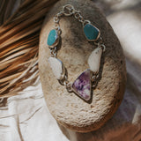 The Stepping Stone Bracelet in Campitos Turquoise, Charoite, & White Buffalo