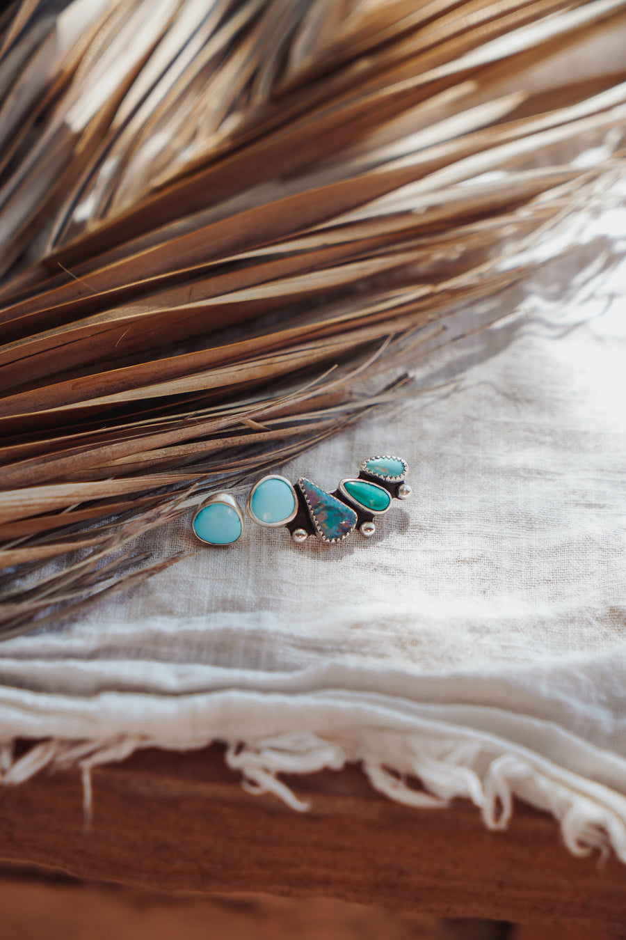 Ear Crawler + Stud Combo in Boulder Opal Doublet, Campitos, & Hubei Turquoise