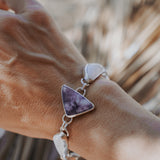 The Stepping Stone Bracelet in Campitos Turquoise, Charoite, & White Buffalo